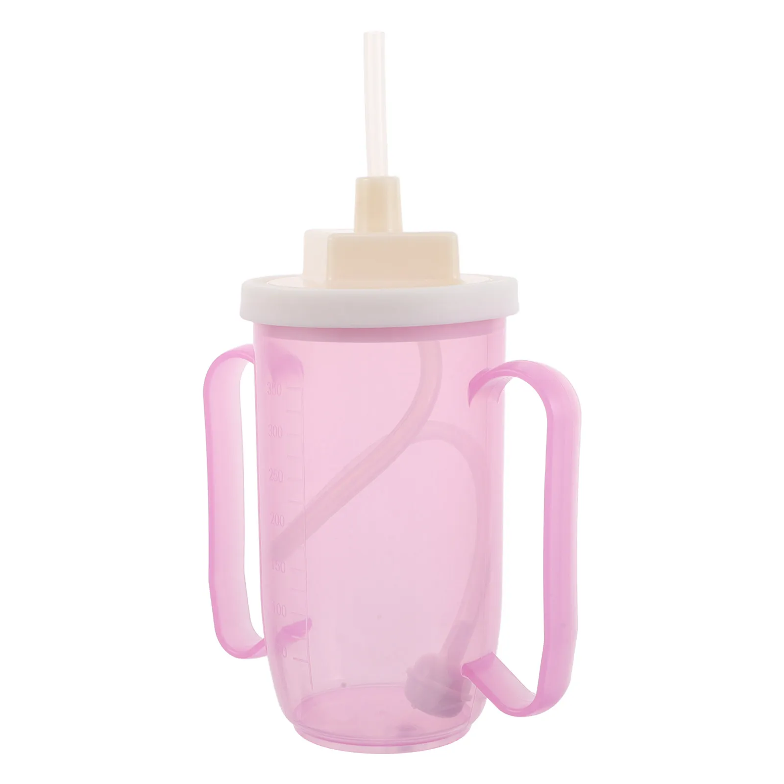 Adult Spill Proof Straw Cup Pink 350Ml Elderly Disabled Patients No Spill Liquid Diet Feeding Mug Dysphagia Cup for Seniors