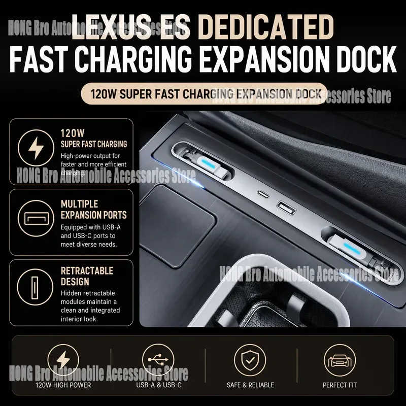 Estação de Carregamento para Carro Lexus ES, Suporte de Telefone Sem Fio, Carregamento Rápido, Acessórios Automotivos, Decoração Interior