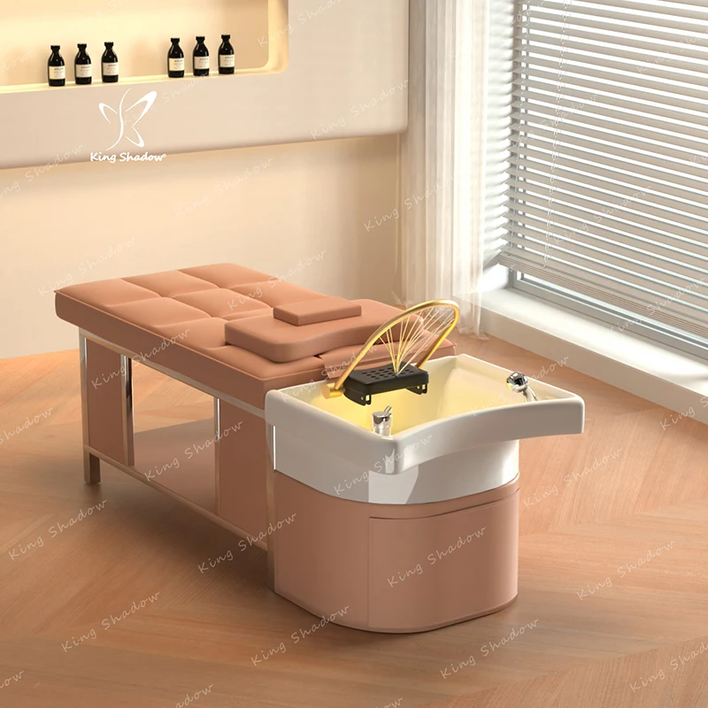 Modern Brown Electric Spa Shampoo Bed Multifunctional Hydraulic Circulation Detachable Bed for Head Spa