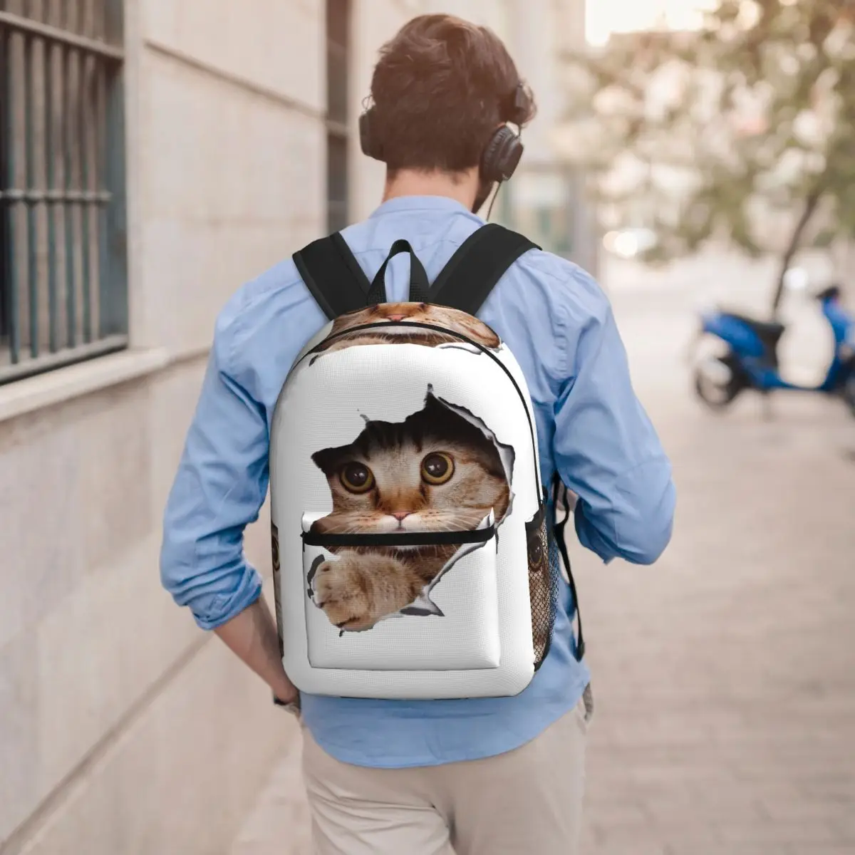 

The Cat Broke Out Of The Wall Backpack Boys Girls BookBag Kids School Bag Computer Shoulder Bags for Men Women