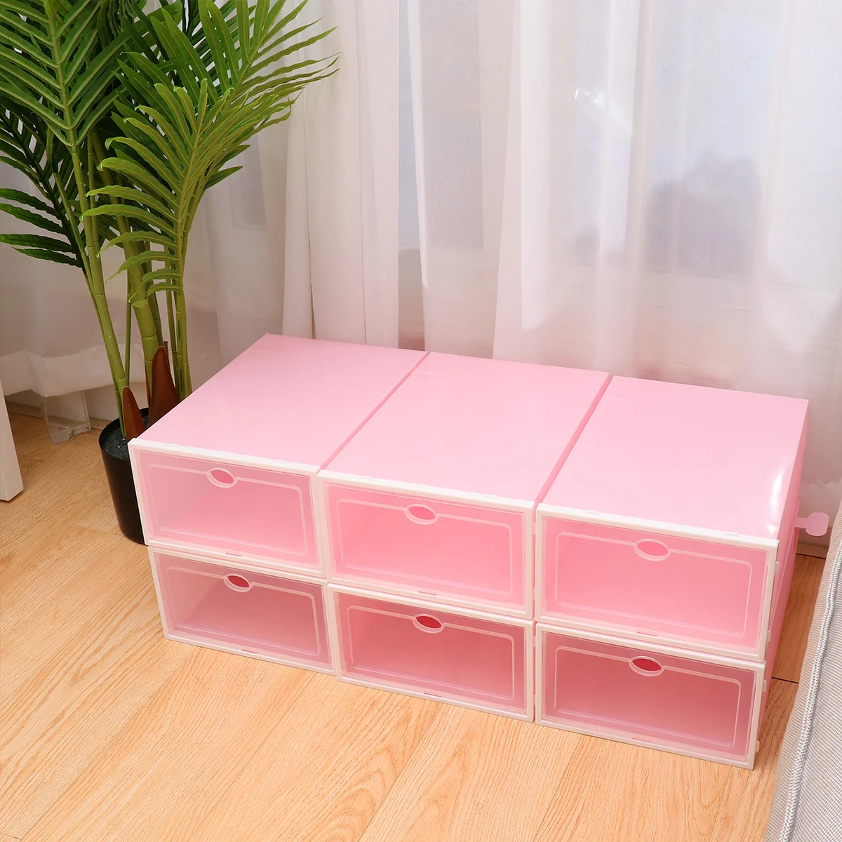 

6Pcs Thick Transparent Shoes Storage Box Stackable Shoe Container Closet Organizer Under Bed Rack Clear Front Door