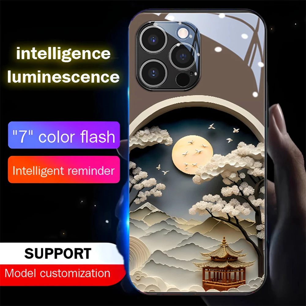 

Sakura Pavilion Luminous Glass LED Calling Light Up Phone Case For Samsung S24 S23 S22 S21 S20 FE Note 10 20 Plus Ultra A54 A14