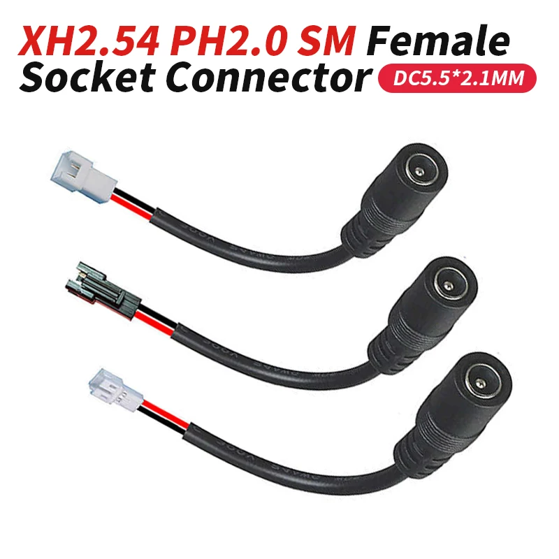 

DC5.5 2.1 Female Head to XH2.54 PH2.0 SM Female Socket Connector Wire 18650 Battery Connector Adapter Cable for Direct Charging