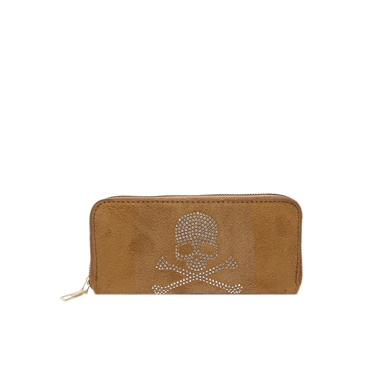 Dark Skull Long Wallet Vintage Scrub Leather Multi-Card Multifunction Women's Zipper Clutch Bag Fashion Ladies Credit Card Bag