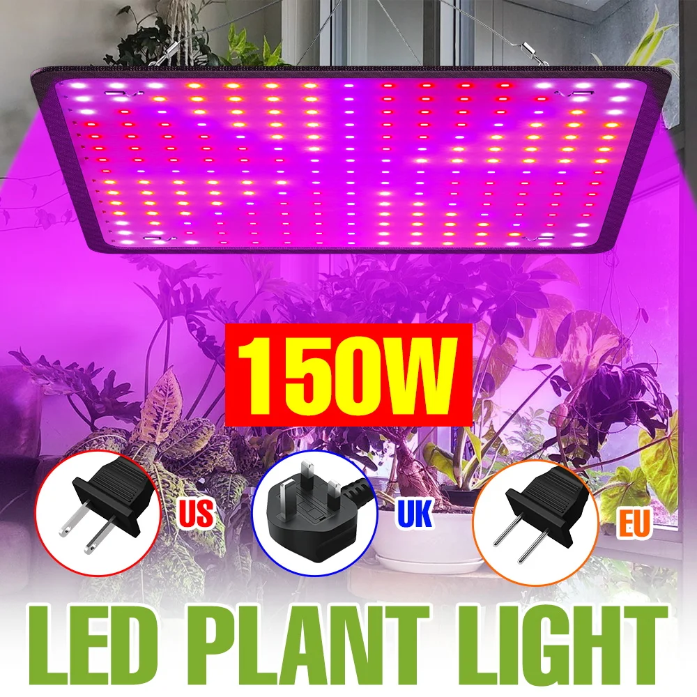 

Светодиодная лампа для выращивания растений Quantum Board 150 Вт, полный спектр, для помещений, для цветов, с вилкой US/EU, для теплиц, кактусов и суккулентов