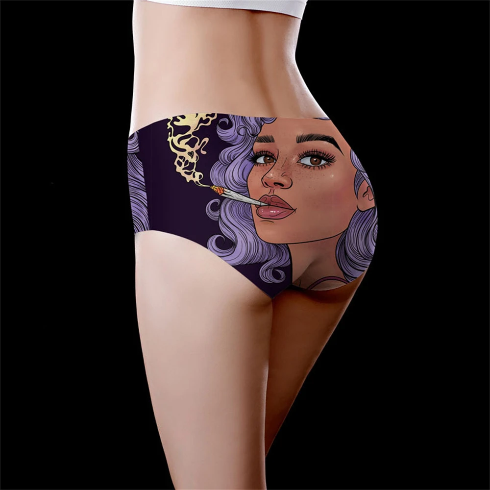 

1 шт., бесшовное нижнее белье из ледяного шелка, трусы со средней талией, треугольные брюки, пояс с принтом, женская верхняя одежда