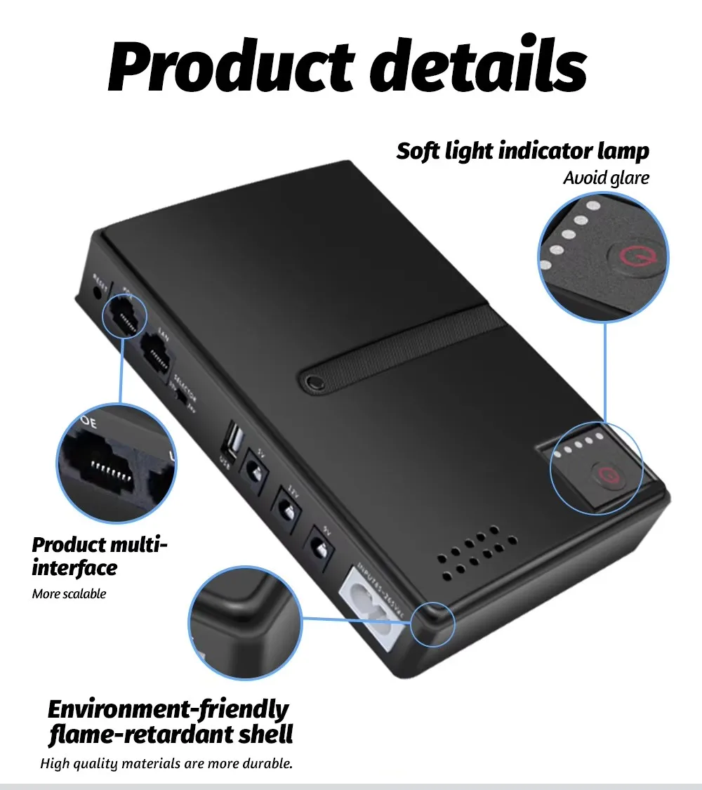 AC85-265V 광학 캣 모니터 백업 무정전 DC 전원 공급 장치 충전기, 휴대폰 UPS, DC1018P 라우터, 5V, 9V, 12V, 10400Mah