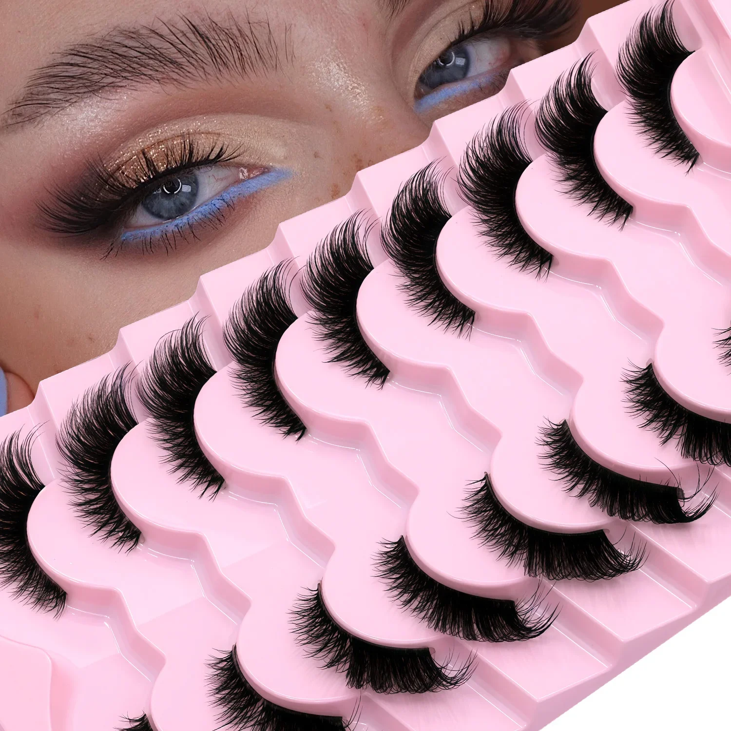 Veltrinay Ciglia finte naturali Mezze ciglia Ciglia sottili per occhi di gatto Accenti a fascia trasparente Ciglia finte corte Trucco