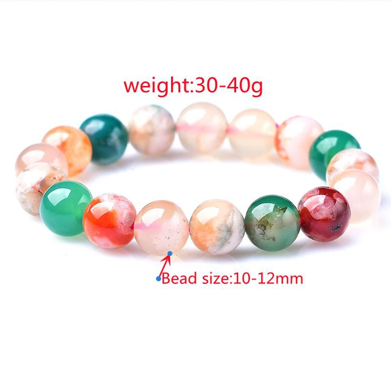 12mm Natural Cherry blossom agate bracelet Healing Stone Colourful Beads Hand String Women Agate Bracelet Jade Hand String Gifts