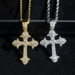 Iced Out Moissanite Cross Pendant Necklace 925 Sterling Silver Hiphop Jewelry Simulated Diamond Charm Pendant with Steel Chain