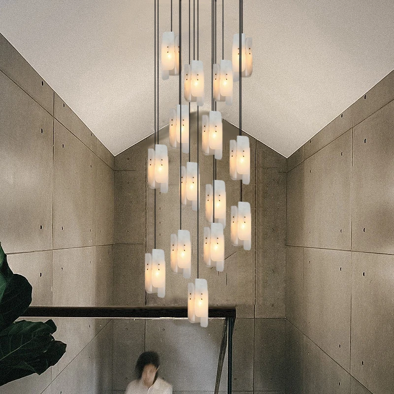 

American LED Full Copper Marble Chandelier Suitable for Staircase Living Room By The Bedside Pendant Lamp Home Design Fixture