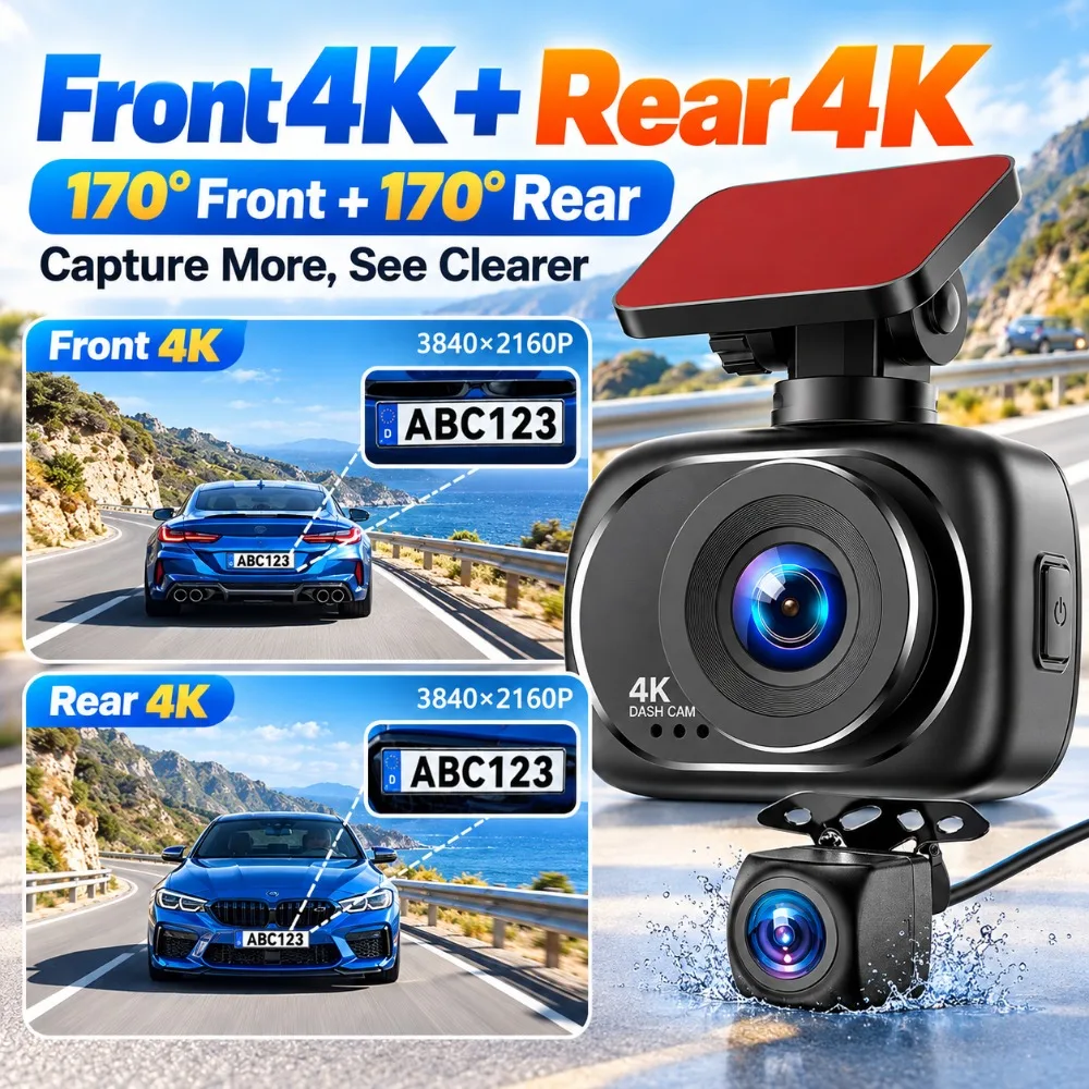 4K Dash Cam Front and Rear Dual 4K WiFi Car DVR 170 Degree Wide Angle 2.0 Inch IPS Display G Sensor Loop Recording Night Vision