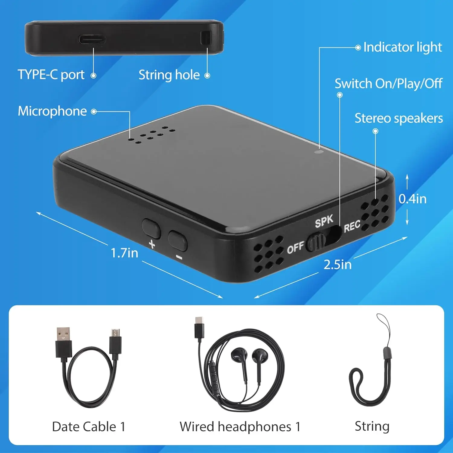 

Магнитный диктофон с голосовой активацией, MP3-рекордер с микрофоном, портативный аудиорекордер с 60-часовой непрерывной записью