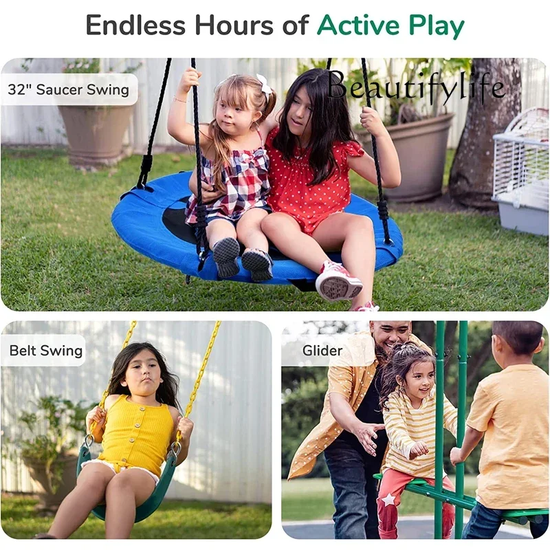 Balanço de jardim multifuncional com escada de escalada e cesta de basquete para exterior e playground