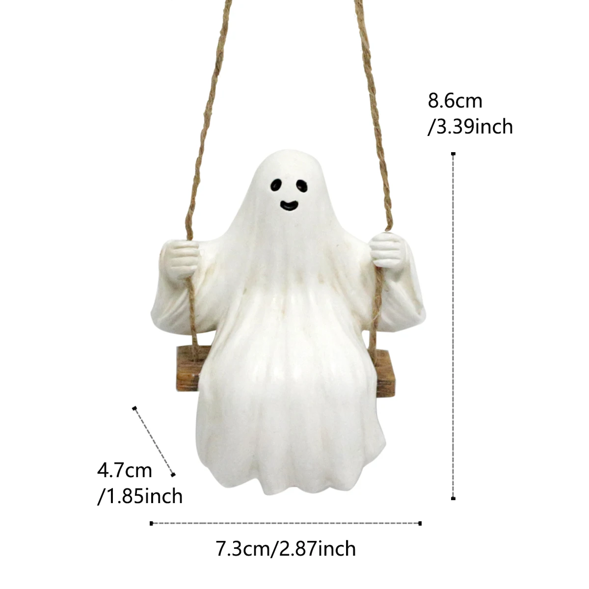 Halloween Resin Swinging Ghost Hanging Ornament, Cute Ghost on Swing Pendant, Spooky Garden Tree Home Holiday Party Decor