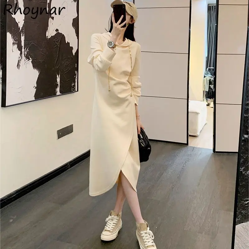 

Hooded Dresses Women Sporty Casual Slit Baggy Slouchy Ulzzang Fashion Autumn Personality Streetwear All-match Vestidos De Mujer