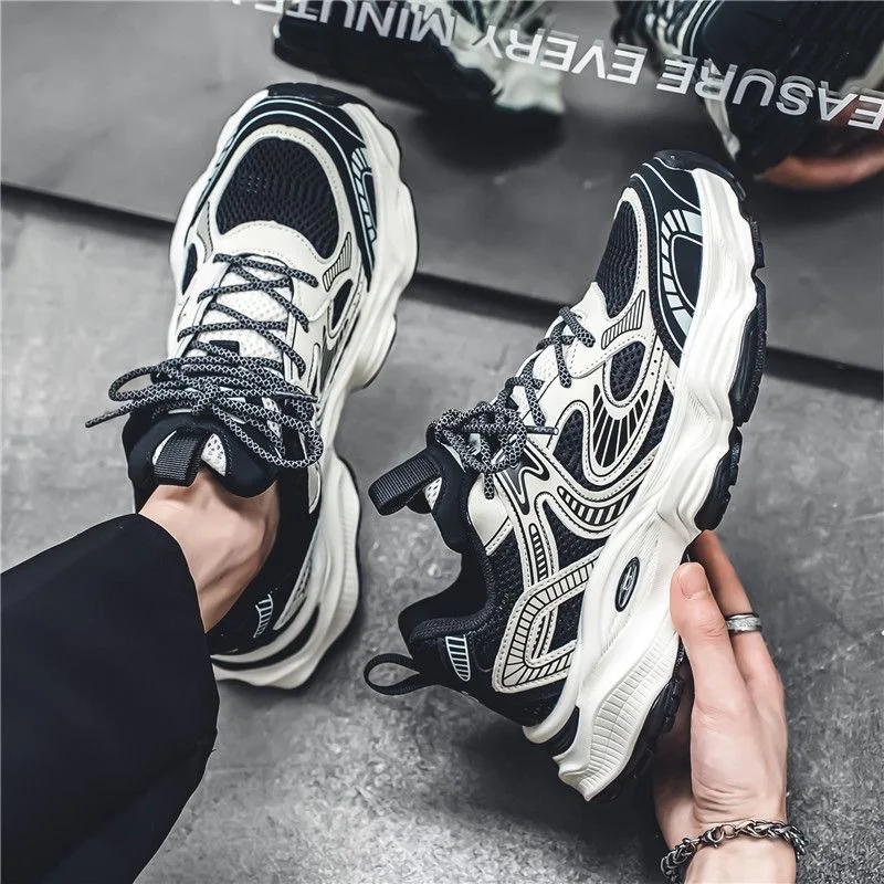 Men's Spring 2025 Breathable Mesh Sports Shoes Thick Bottom Casual Dad Shoes Comfortable All-Match Ankle Cover Rubber Sole