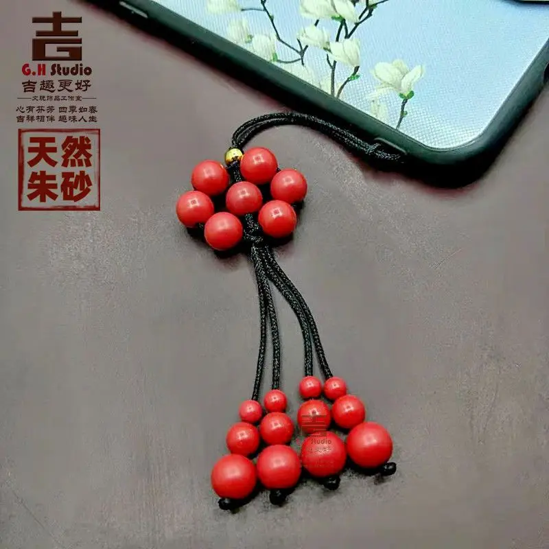 Handmade Woven Cinnabar Array Mobile Phone Chain for Transportation Transportation Bag with Hanging Strap Good Luck Blessings