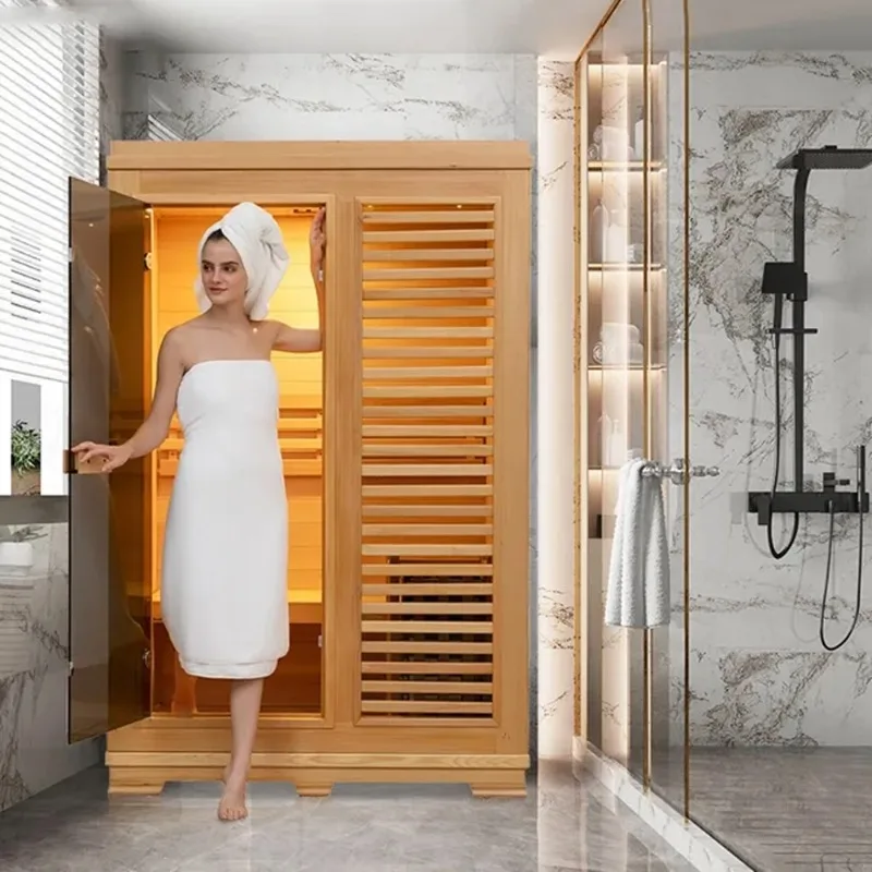 Indoor Bathroom Hemlock Wood 2 Person Traditional Dry Wet Steam Sauna Room