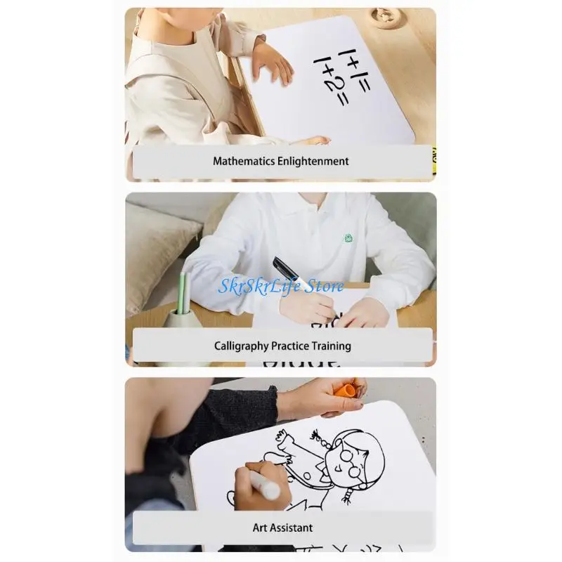 

E65E 2Pcs Portable Kids Art Board Double Sided Eraseable Whiteboard and Chalkboard