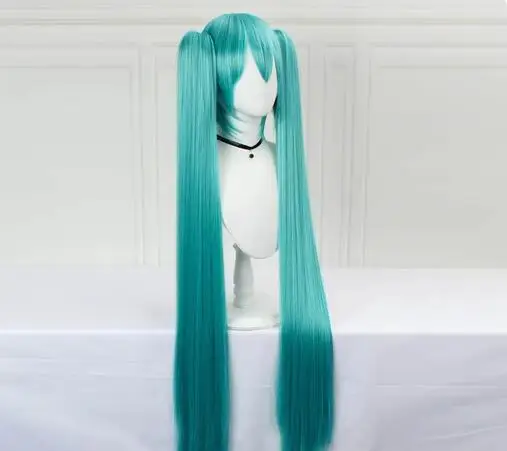 Harajuku Miku Long Blue Straight Cosplay Synthetic Hair Wig + Clip Ponytails Heat Resistant Wigs