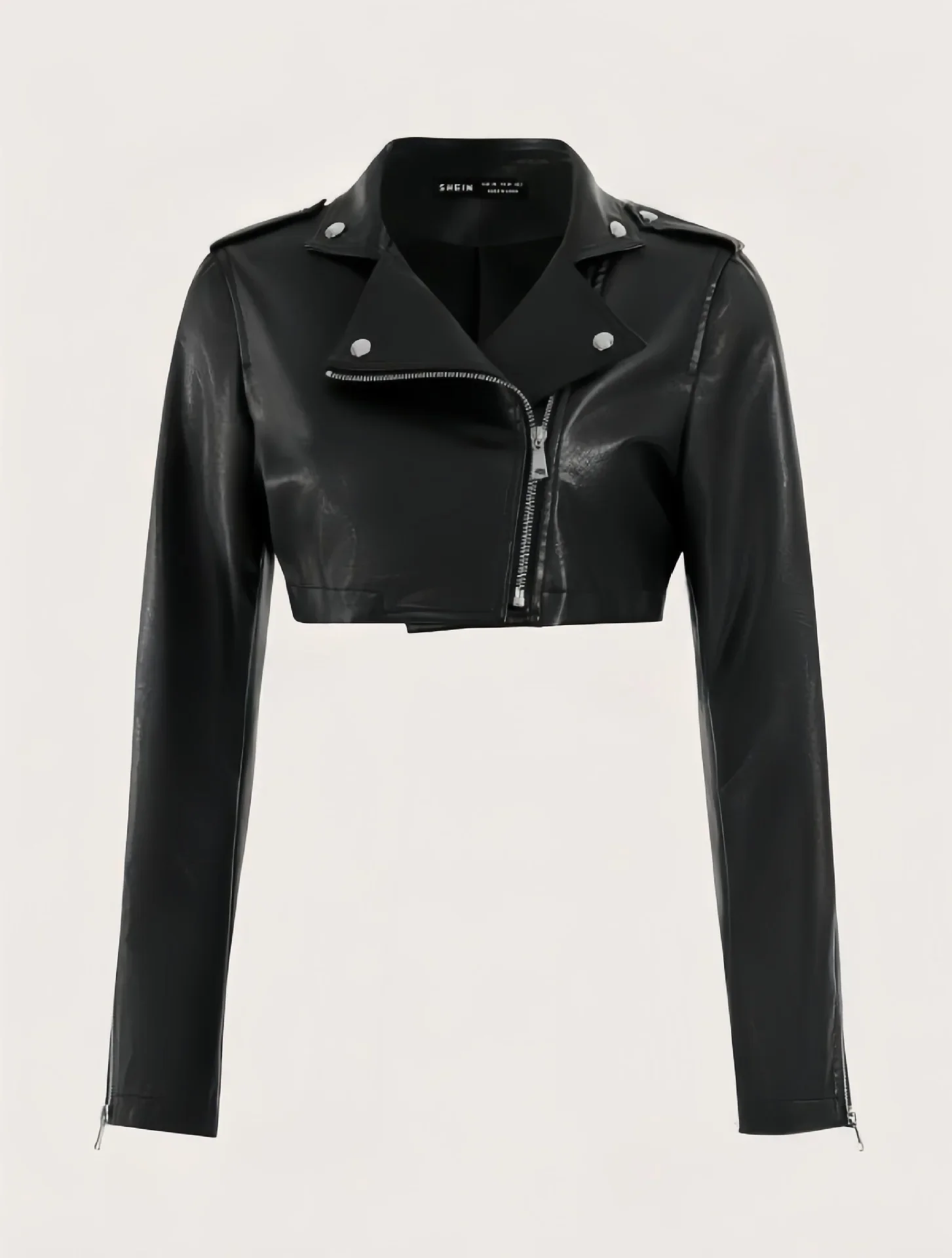 ソリッドカラーの襟ボンバージャケット、スリムフィット、オートバイスタイルの半袖レザーコートレディースジャケットレディースジャケット