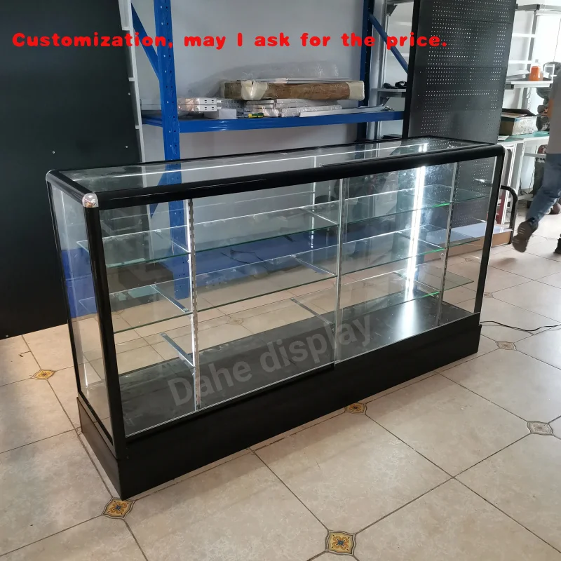 custom.Factory Direct Sale 70 Inch Shop Display Counter Glass Display Showcase Lockable with Light  Smoke Shop
