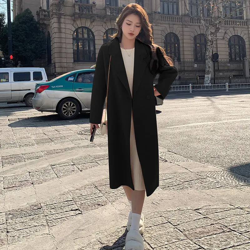 2023 New Autumn Winter Fashion Women Coat Office Lady Loose Simple Pocket Wool Coat Elegant Turn-Down Collar One Button Jackets