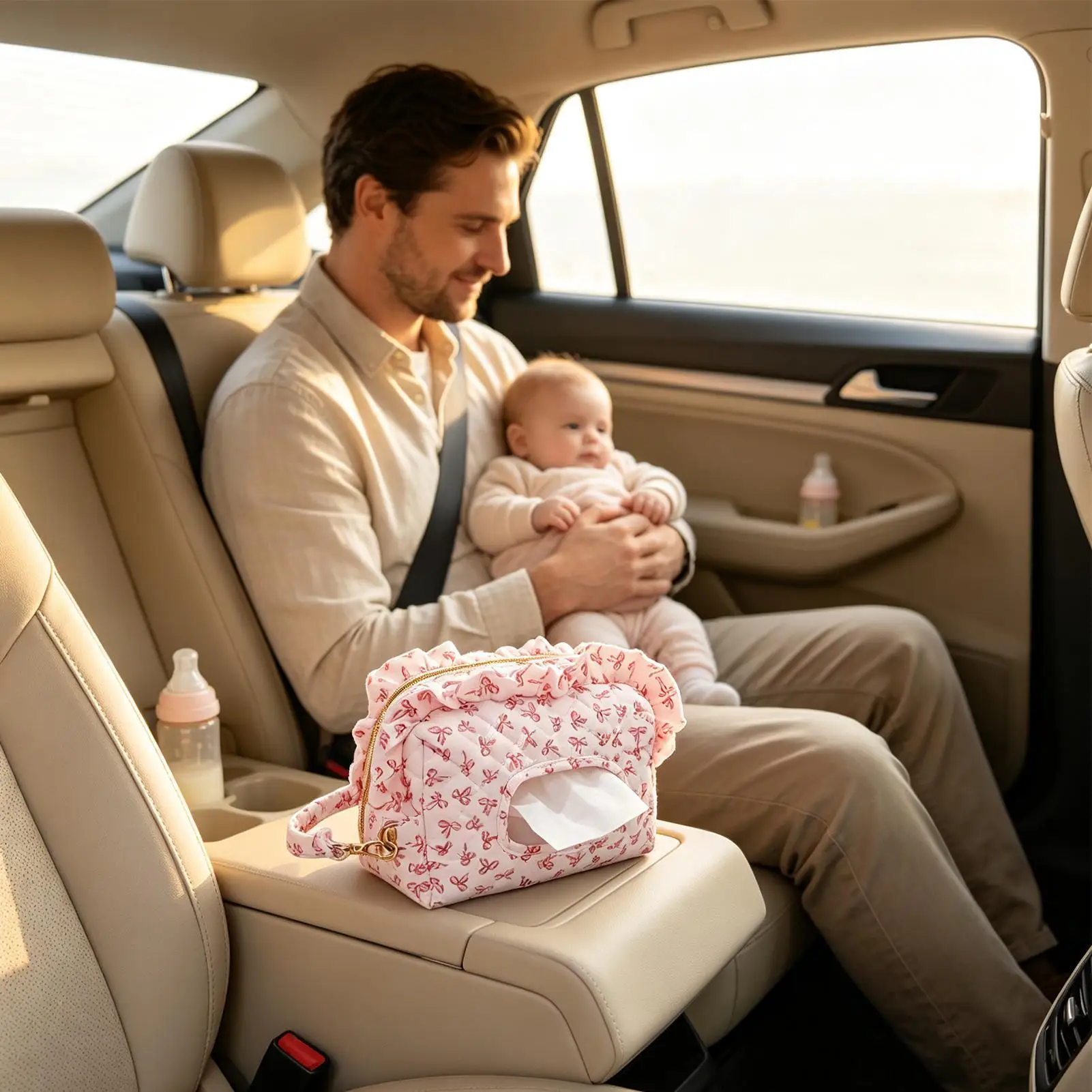 Quilted Diaper Bag Quilted Portable Floral Fabric Dispenser Bag Diaper Wipe Holder For Travel Stroller Car Nursery Outdoor Pool