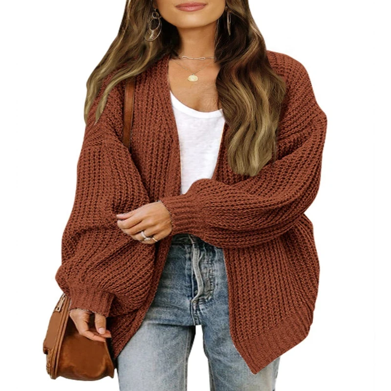 2025 Winter Women's Puff Sleeve Chunky Knit Cardigan Oversized Open Front Coat Multi-Color Choice