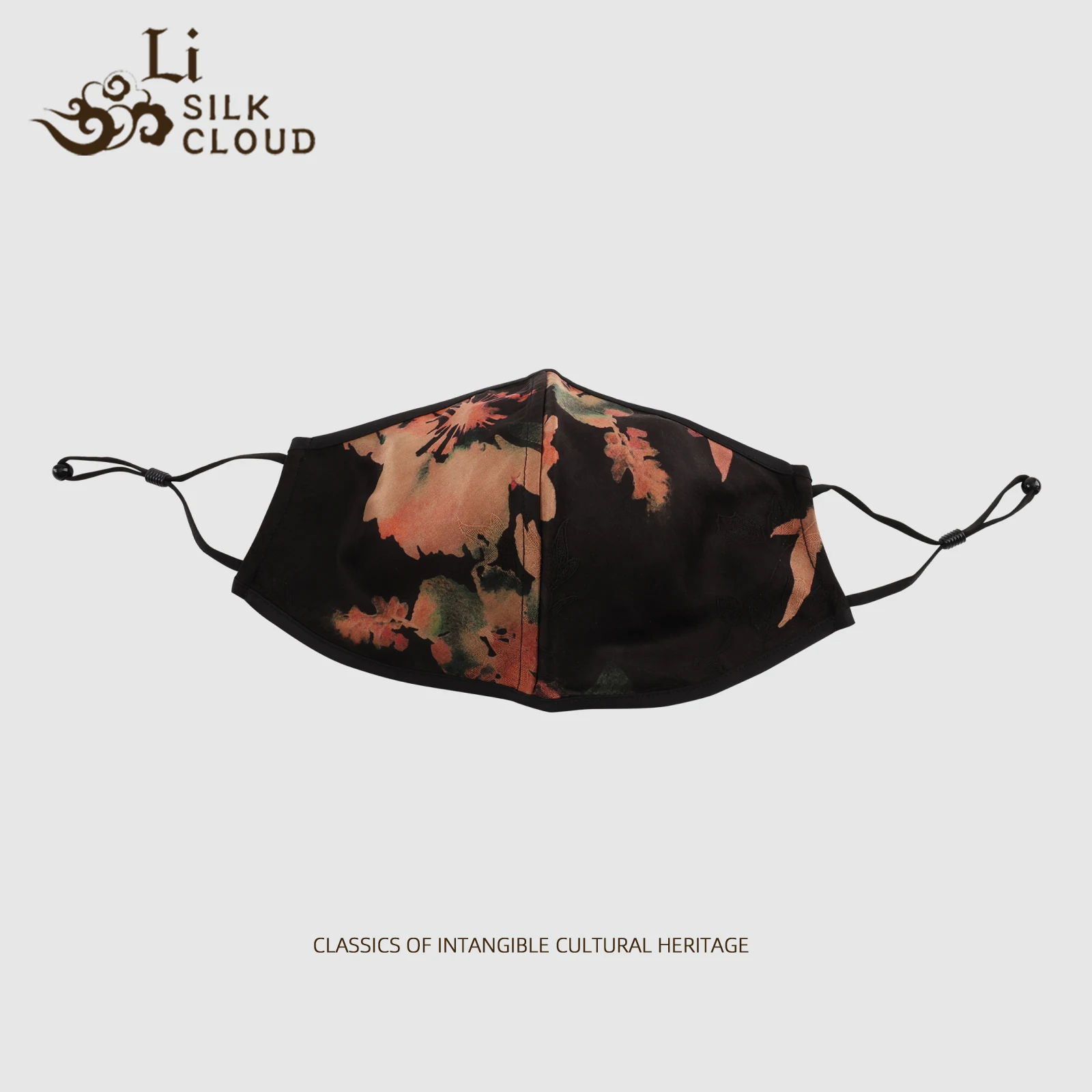 

Guangdong Black Pearl Gambiered Guangdong Gauze xiangyunsha Sunscreen Mask，Retro Print ，Comfortable Breathable Reusable Mask