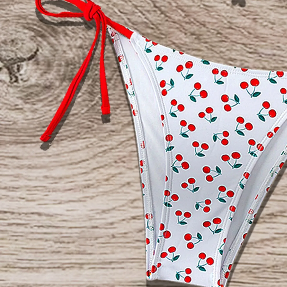 Hot Sale Cherry Printed Neck Strap Halter Sweet Bikini Swimsuit Swimwear Women's 2025 New