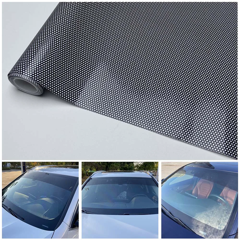 

Car Sun Visor Strip One-Way Perforated Black Privacy Car Windshield Adhesive Sticker Wrap Roll