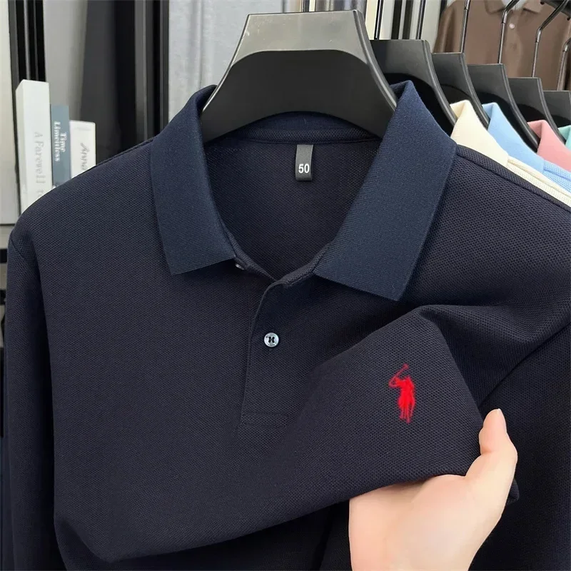 100% reine Baumwolle, hochwertiges Marken-Poloshirt für Herren mit langen Ärmeln, modisches Luxus-Golfshirt mit Stickerei für Herbst und Winter, lässiges T-Shirt. – Detail 7