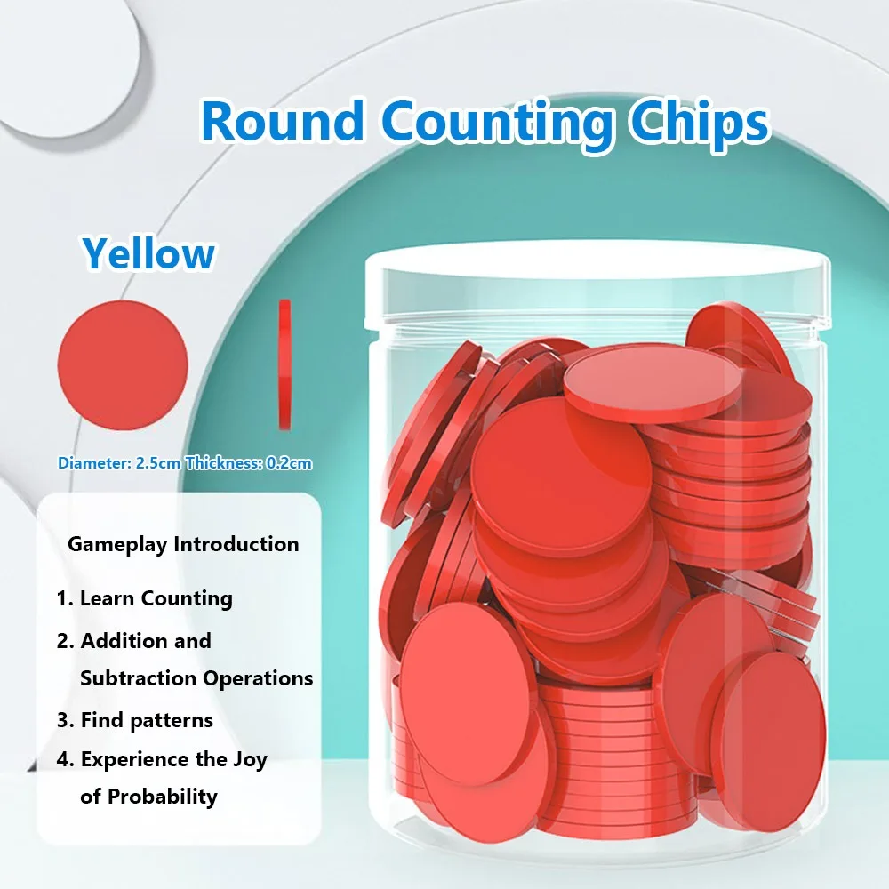 100pcs Plastic Counting Chips Addition Subtraction Operation Colored Round Teaching Tool Board Games Tokens Bingo Markers