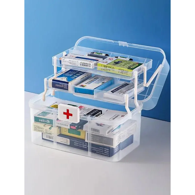 

Large Capacity Family Medicine Organizer Box 3 Layers Medicine Cabinet Kit Case Portable First Aid Kit with Handle
