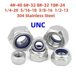 UNC 304 Stainless Steel Nylon Lock Nut 4#-40 6#-32 8#-32 10#-24 1/4-20 5/16-18 3/8-16 1/2-13 Hexagon Nylon Insert Self Lock Nut