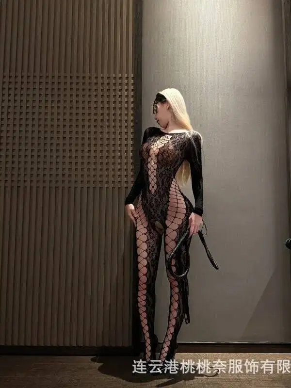 Sexy Visnet Body Cross Voor Vrouwen Transparant Hol Effen Kleur Nachtclub Wear Body Lange Mouwen Pure Desire 0D93