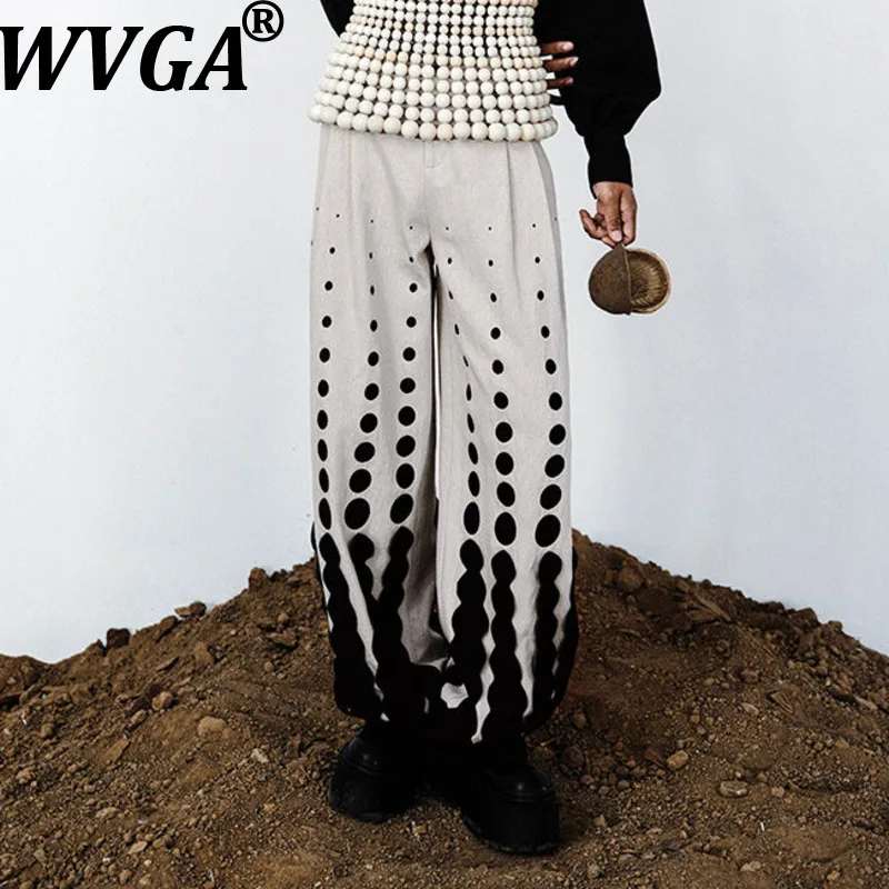 WVGA Spring Autumn New Men Tide Vintage Three-Dimensional Polka Dot Embroidery Patchwork Wide-Leg Pants Niche Chic Casual W19779