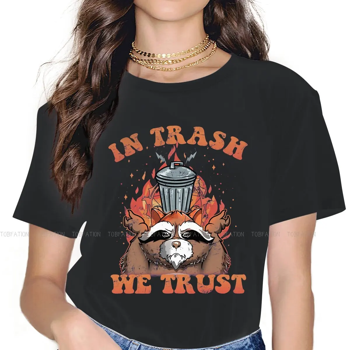 In Trash We Trust Classic Women TShirt Racoon Animals O Neck Girls Short Sleeve 5XL Lady T Shirt Humor Cute Gift