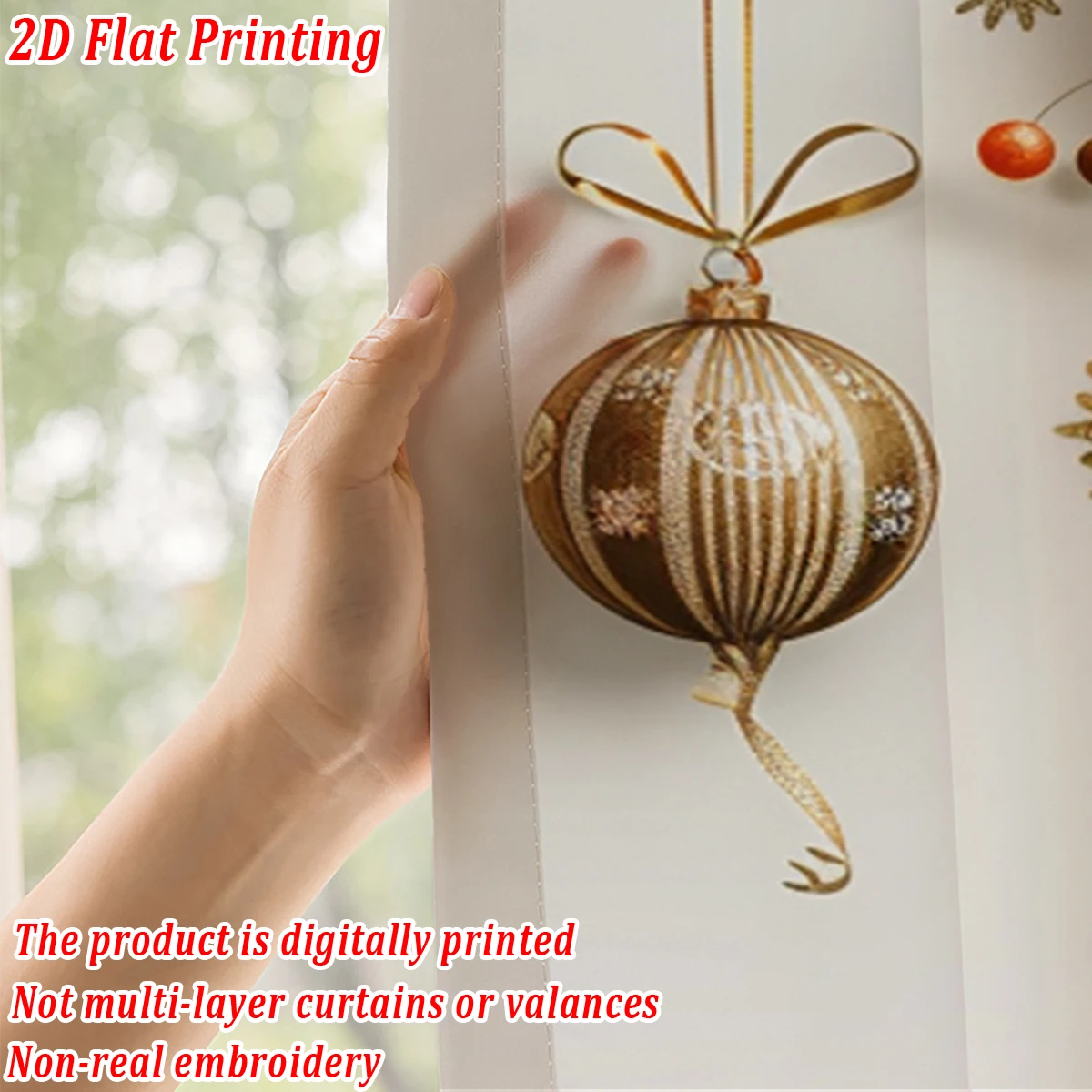 Christmas Flat Printing Sheer Curtain with Christmas for Living Room Bedroom Decor Holiday Party