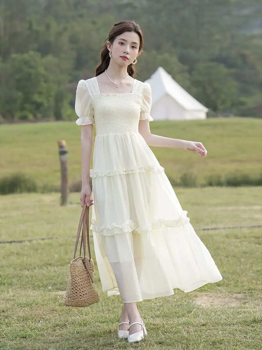 

Summer New Women's Dress Loose Commuter Casual Splice High Waist Slim Fit A-line Cake Dress