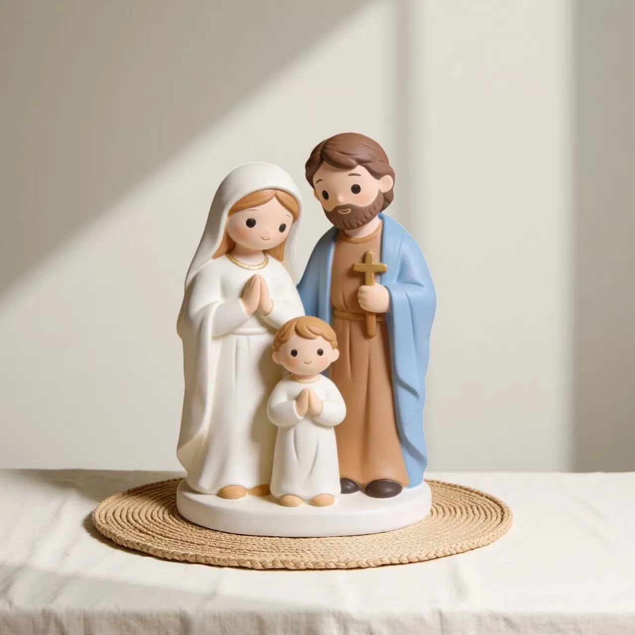 Holy Family Nativity Figurine, Cartoon Manger Scene, Creative Indoor Resin Craft Ornament, Home Decor Display, Keepsake Gift