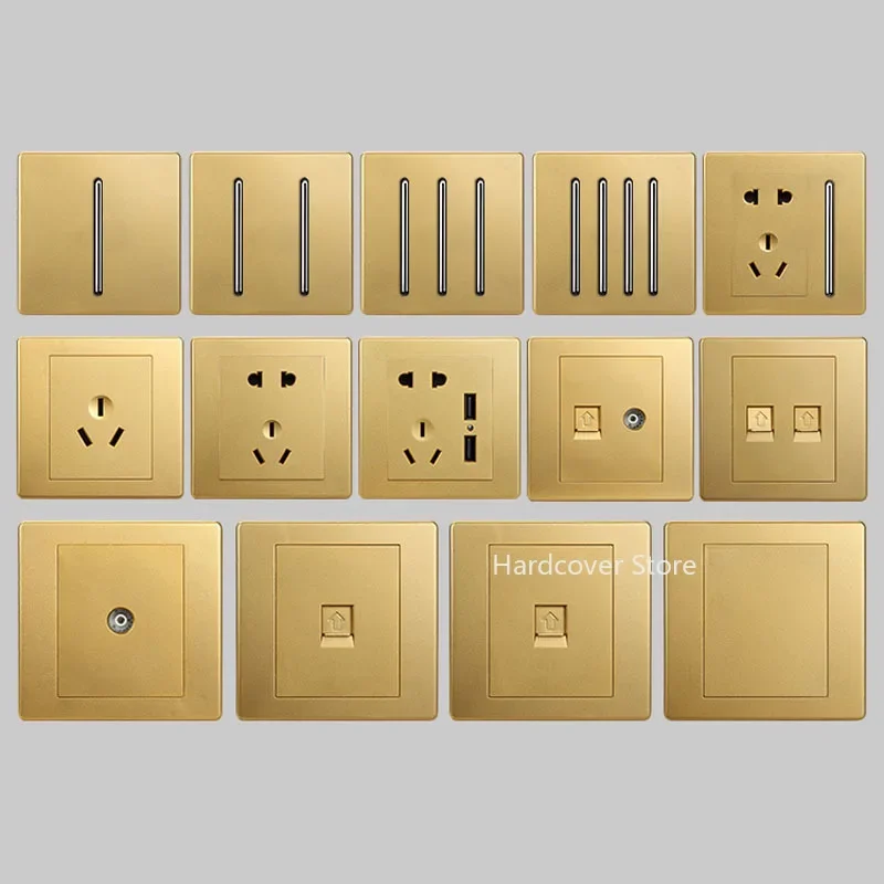 Home Improvement Wall Lamp Switch Panel Personality Fashion Golden 2 Way Dual Control 86 Type Push Button Switch