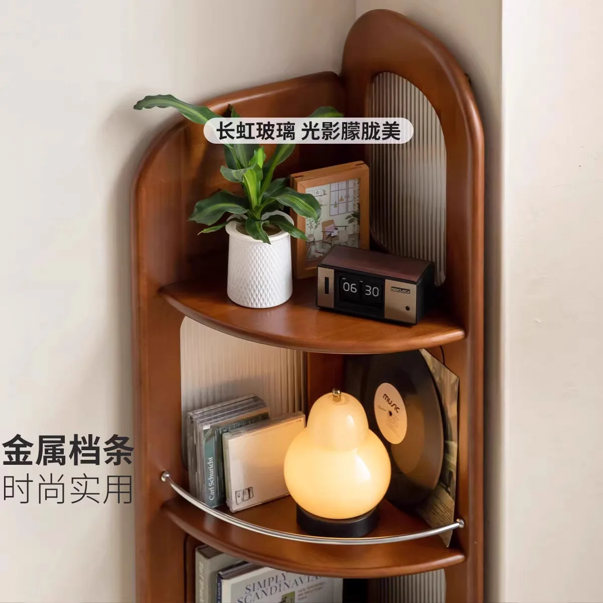 رف كتب زاوية من الخشب الصلب الفرنسي، رف تخزين عتيق للدراسة في شقة صغيرة، رف مثلث متكامل على الطراز القديم الأوسط #5