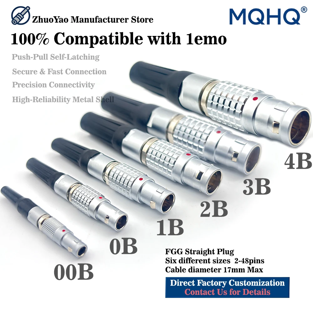 

FGG B Series Metal Connector 00B/0B/1B/2B/3B, 2 to 48 Pin Circular Push-Pull Self-Latching Aviation Plug