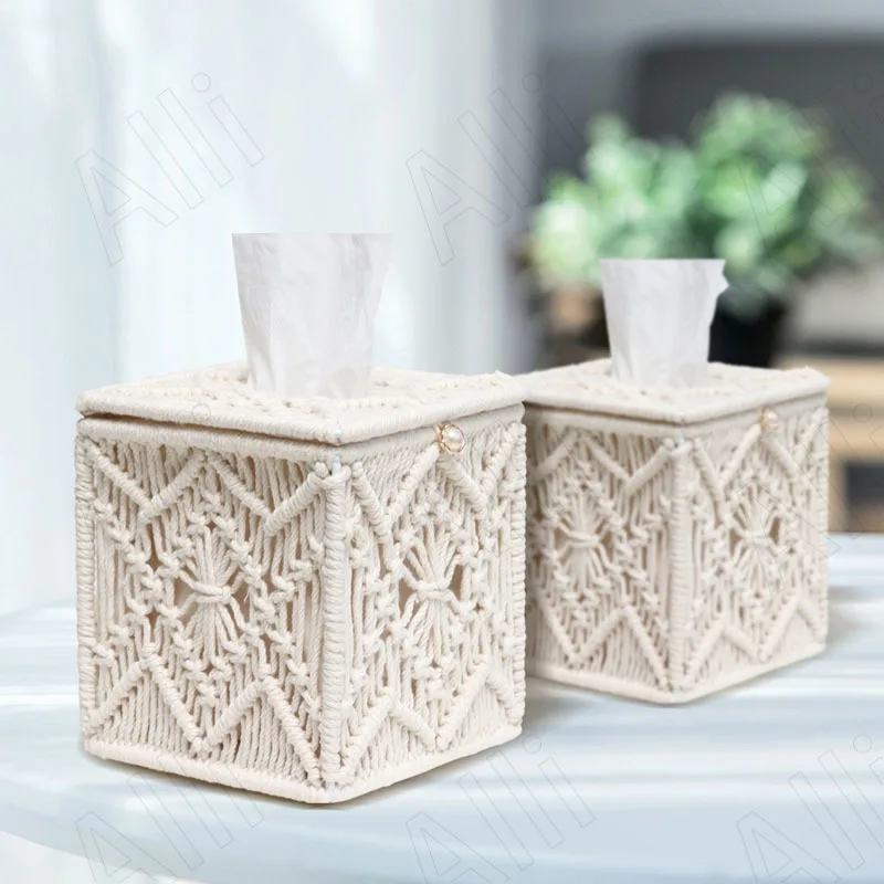 

Northern Europe Cotton Rope Tissue Box Bedroom Dresser Manual Craft Tissues Organizer Simple Paper Boxes Modern Home Decoration