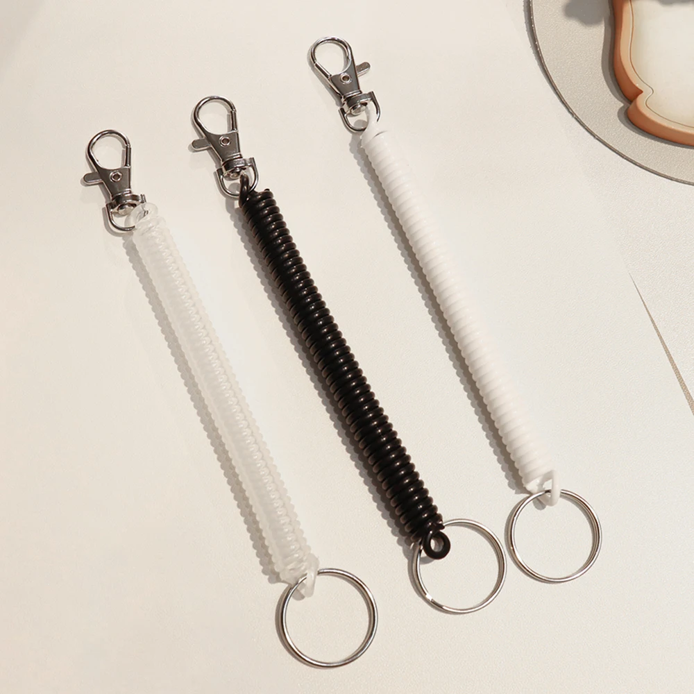 Telescopic Spring Spiral Elastic Spring Rope Keychain Key Ring Metal Carabiner For Outdoor Anti Lost Phone Key Cord Clasp Hook view 4