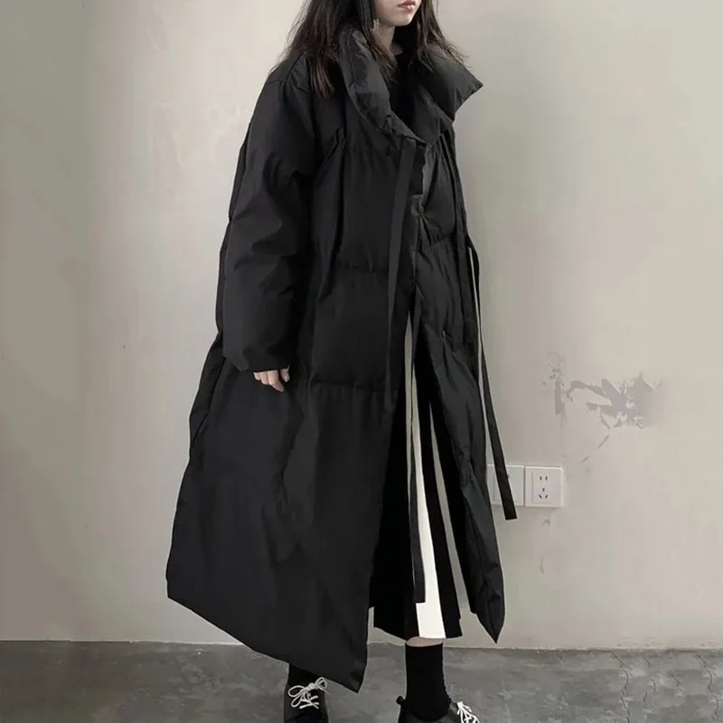 Doudoune matelassurera en coton pour femme, manteau moyen long, noir, monochrome, document, mode, nouveau, hiver, 2024