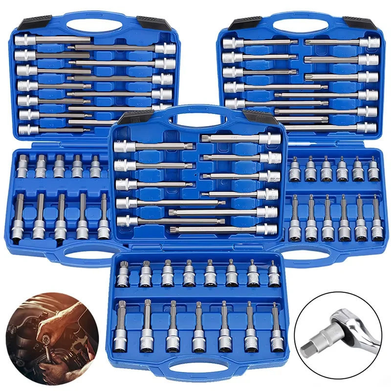 26/30/32Pcs Extended Socket Sleeve Set Pressure Bit Sleeve Set Wrench Head External Torx Socket Combo Kit Hand Tool
